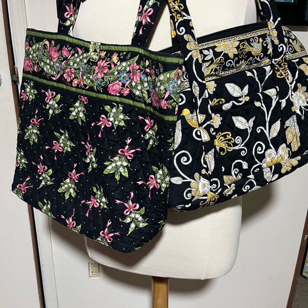 Vera Bradley Black and Pink Floral Tote Bags